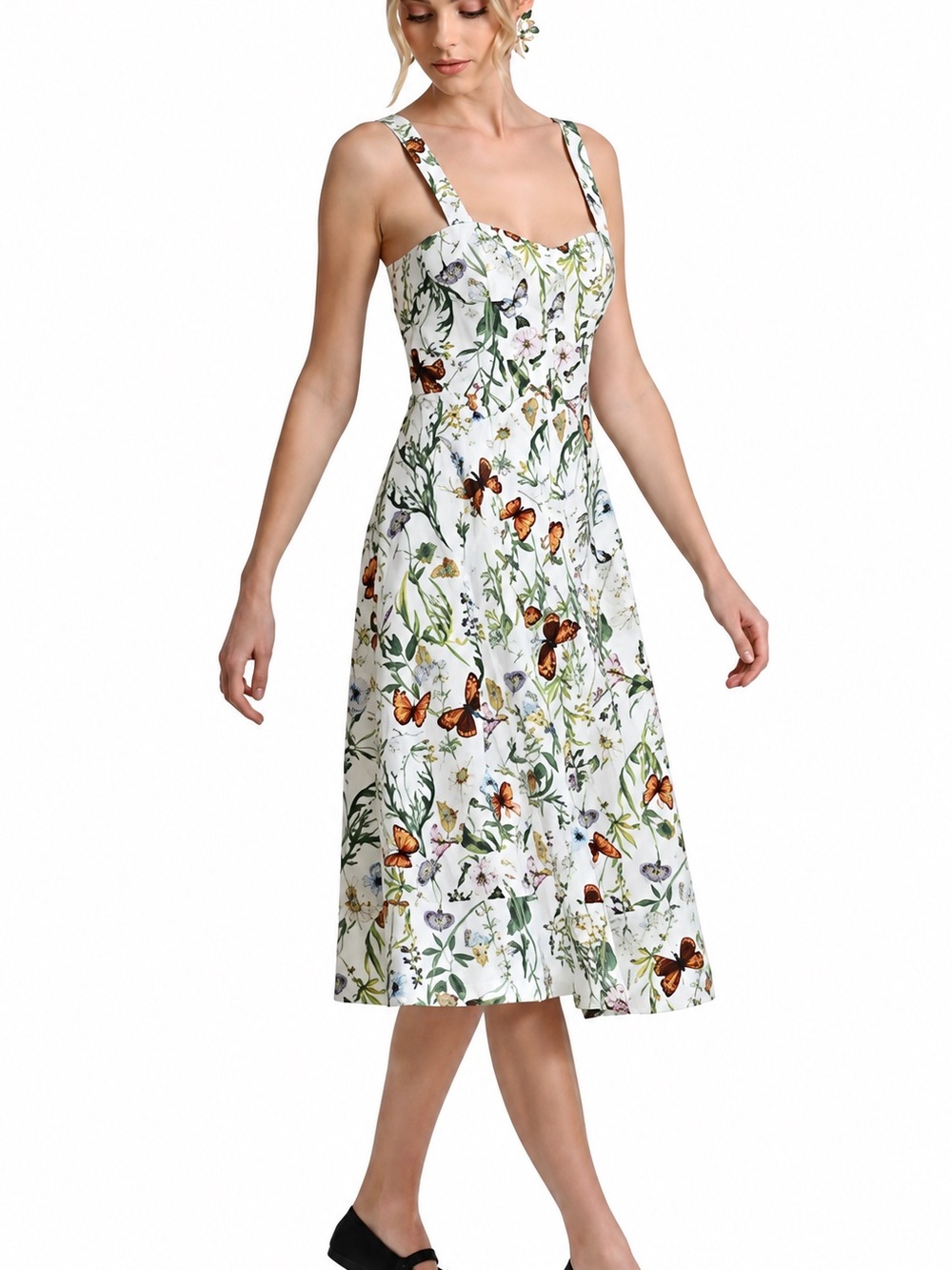 Avec Les Filles Butterfly Floral
Print Midi Dress Sweetheart
Neckline size 12